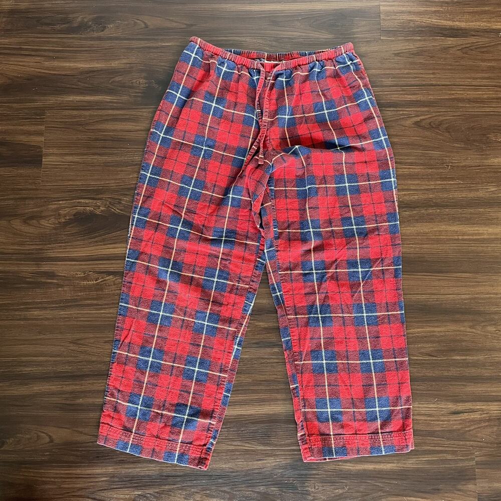 LL Bean Red Scotch Plaid Flannel Pajama Pants M-PET Unisex Tartan Lounge Bottoms
